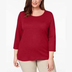 Karen Scott Plus Size Red  3/4 Sleeve Cotton Top